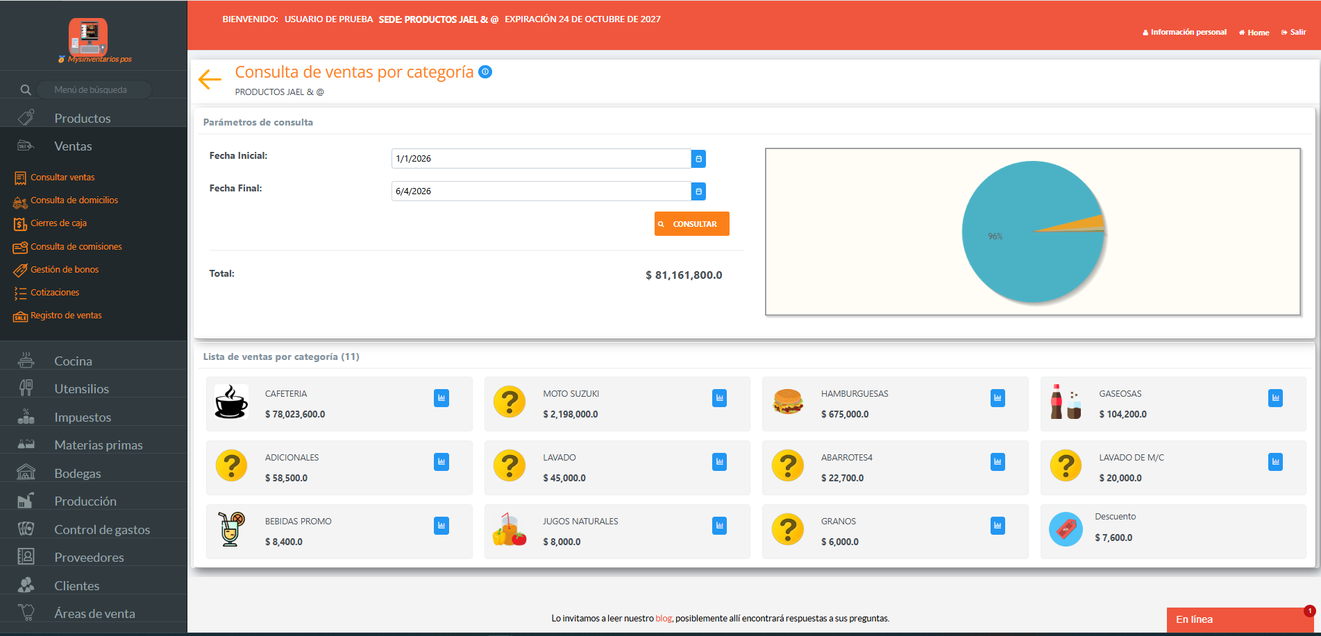 Segunda vista del sistema Mysinventarios POS